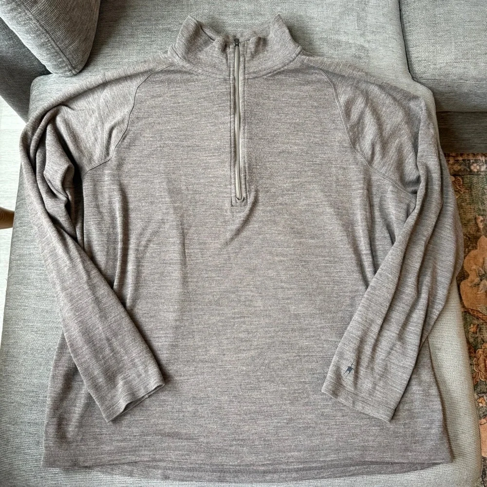 Smartwool Mens XXL 100% Merino Wool Quarter Zip Pullover Heather Brown RN116388